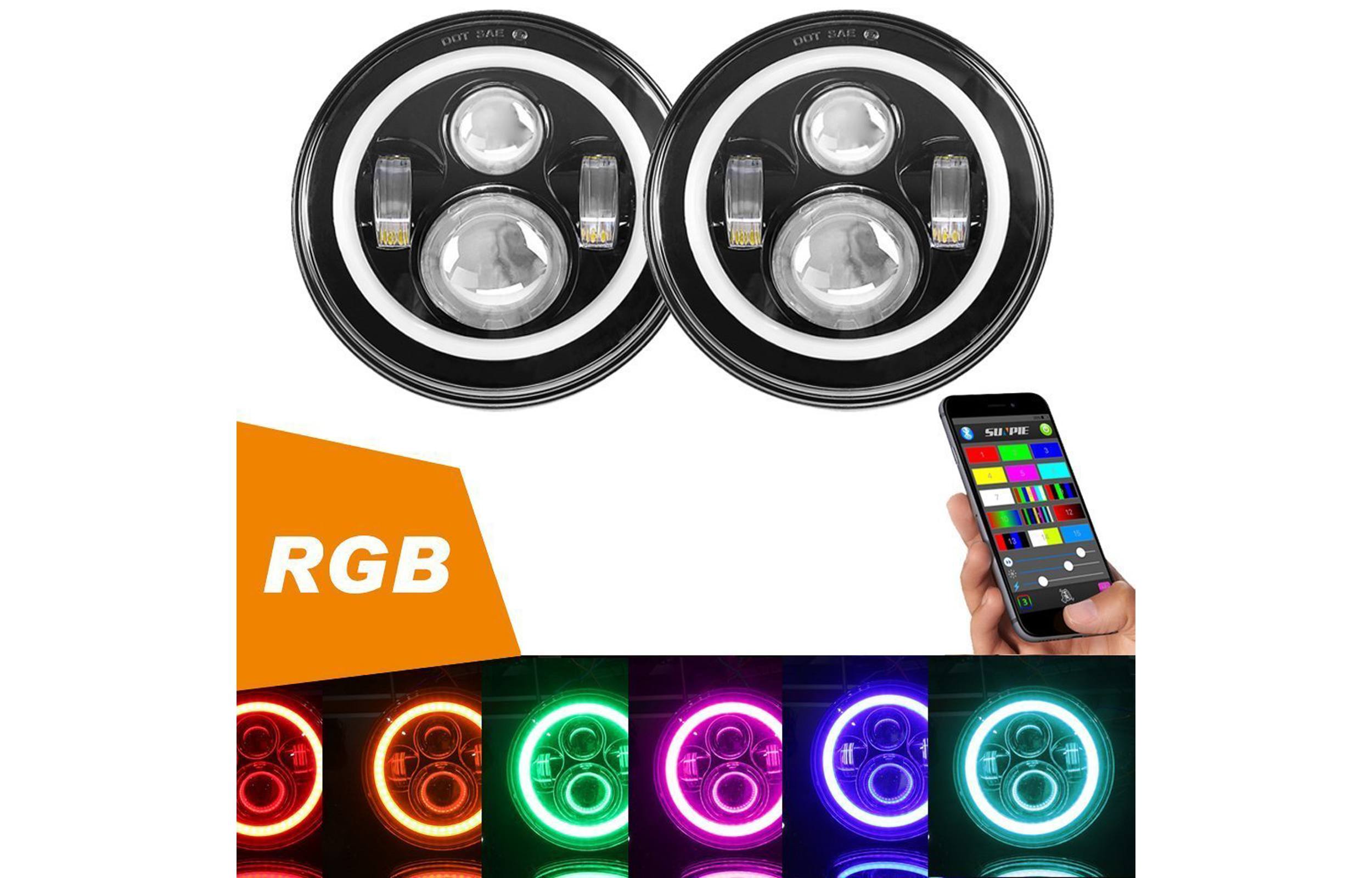 Jeep Wrangler LED Projectors RGB - Bluetooth Color Changing Halo Headlights  - The HID Factory