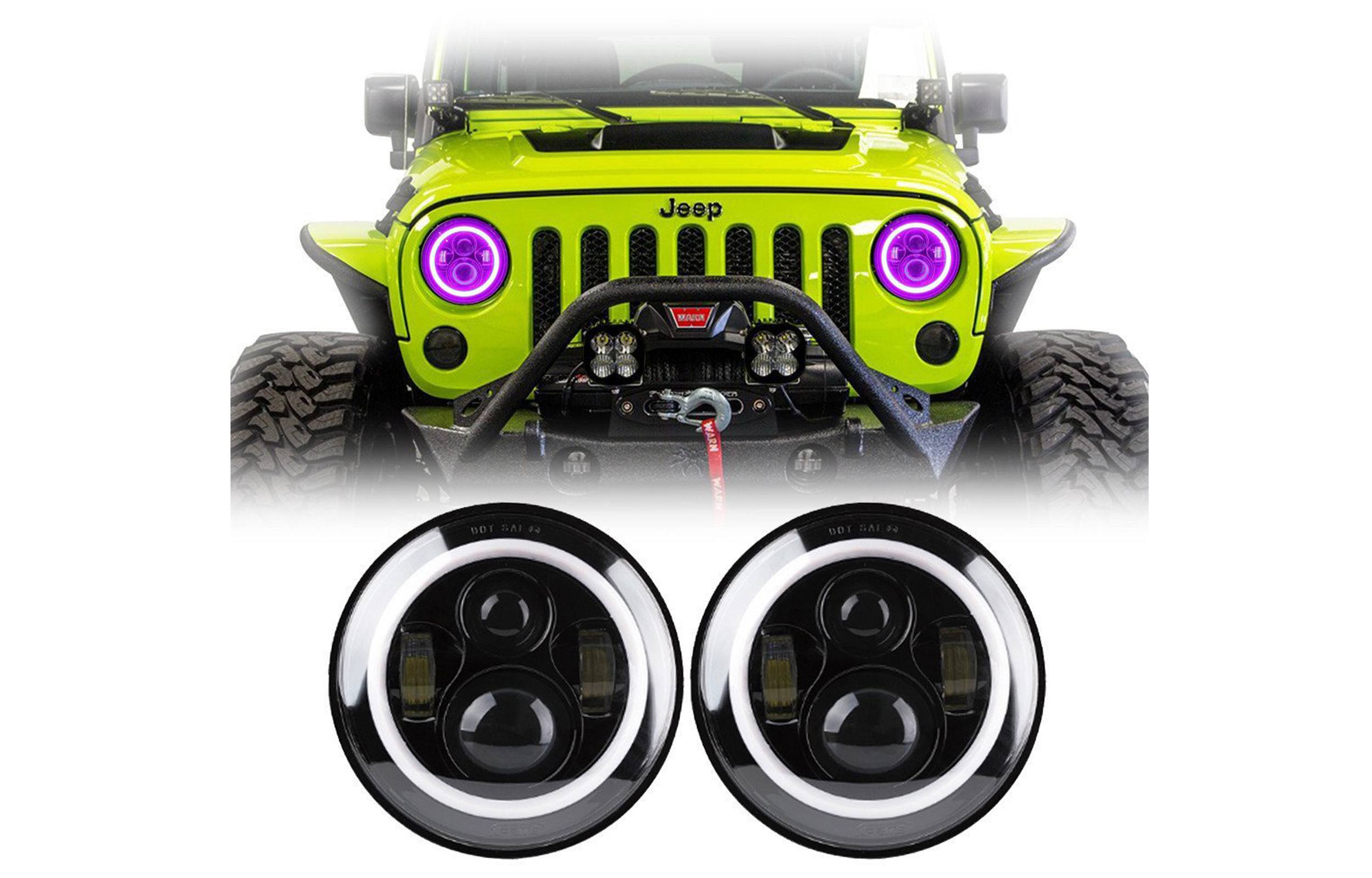Jeep Wrangler LED Projectors RGB - Bluetooth Color Changing Halo Headlights  - The HID Factory